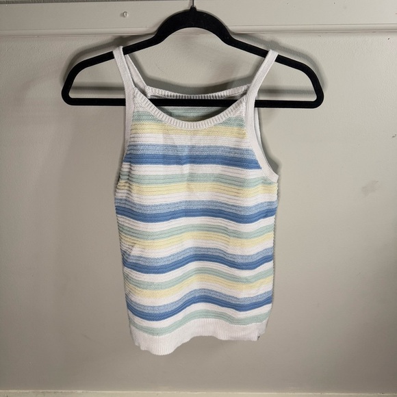 Abercrombie Girls Crochet Tank Top Blue Yellow Cream Stiped - Picture 1 of 5